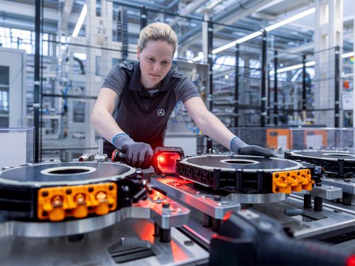 Production of the electric axial flux motor by Mercedes-Benz